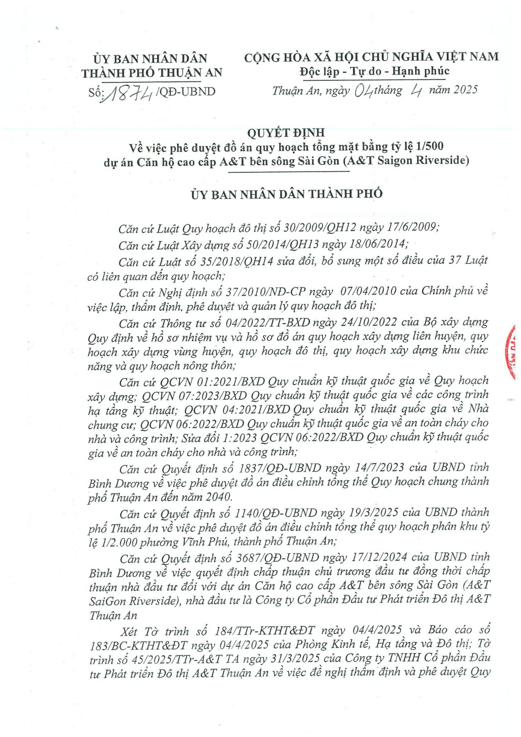 A&T Saigon Riverside chính thức được phê duyệt quy hoạch 1/500